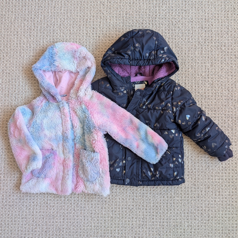 Cat & Jack Kids' Multicolor Fleece and Navy Heart Puffer Jackets